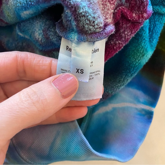 Reformation Geode Tie Dye Hoodie Sweatshirt Pullover Womens XS Pocket Turquoise - Picture 8 of 11